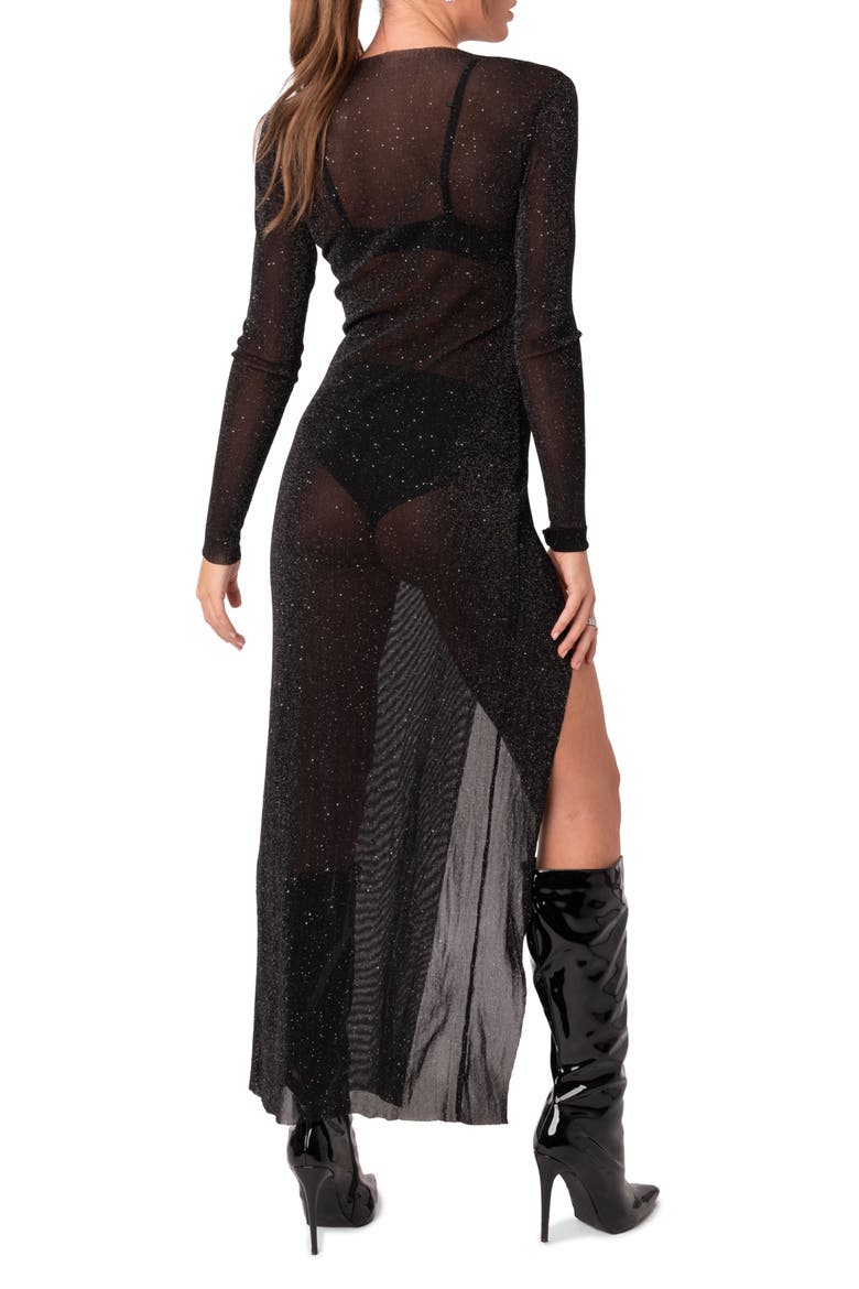 Glitter Mesh Slit Maxi Dress, Alternate, color, BLACK