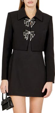 Endless Rose Rhinestone Bow Detail Crop Jacket