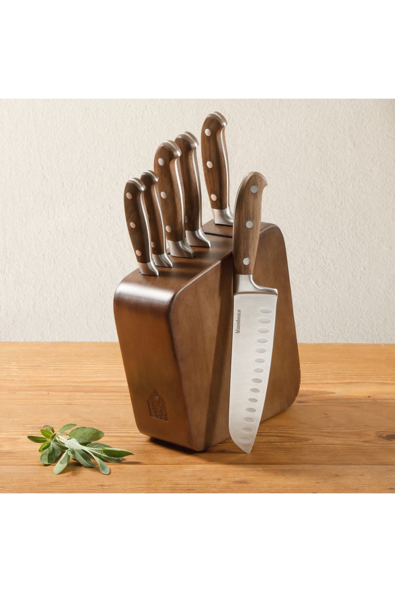 Italian Walnut Forged German Steel Knife Block Set, Alternate, color, Natural Wood
