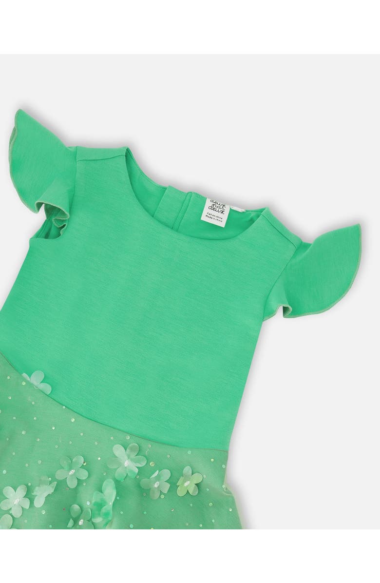 Deux par Deux Bi-Material Short Flutter Sleeves Mesh Dress, Alternate, color, Bright Mint Green