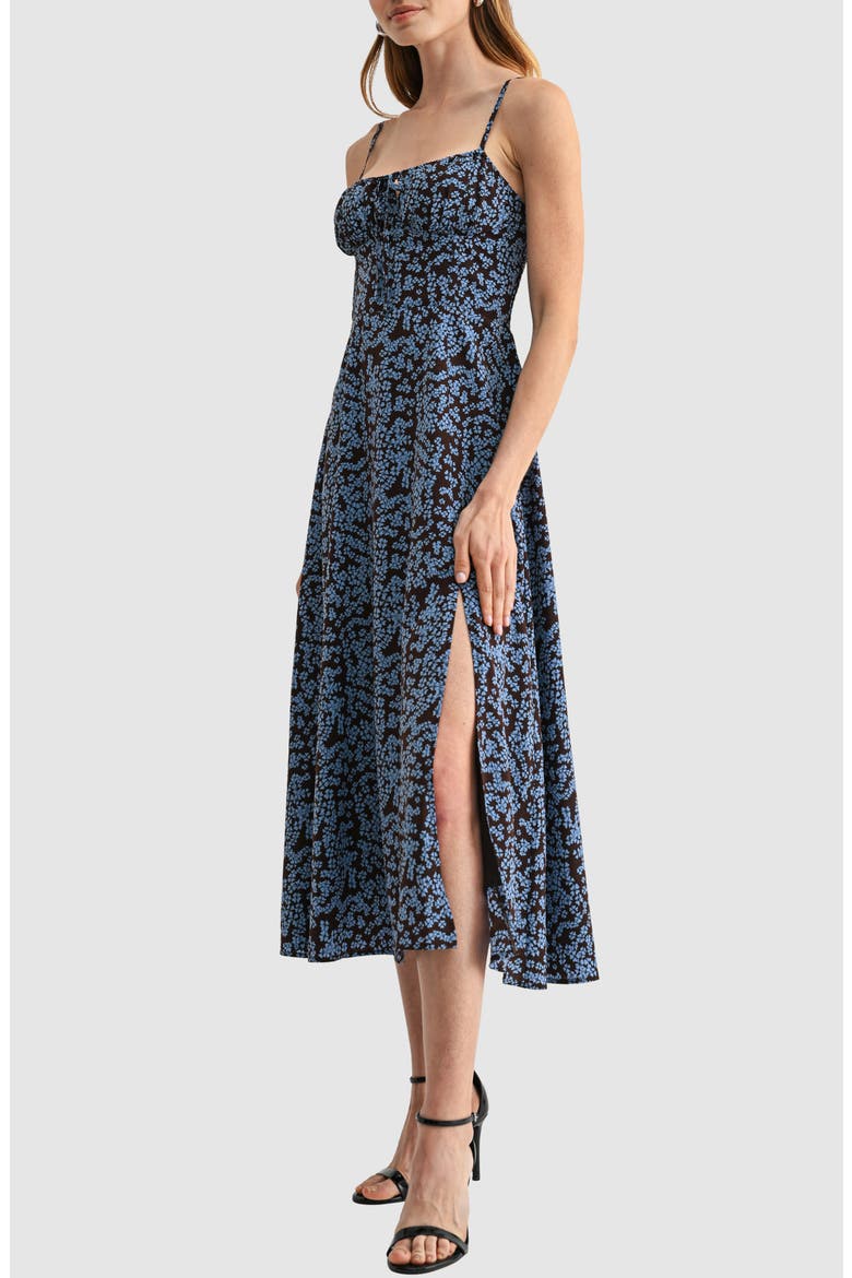 Floral Spaghetti Strap Midi Dress, Alternate, color, BROWN BLUE
