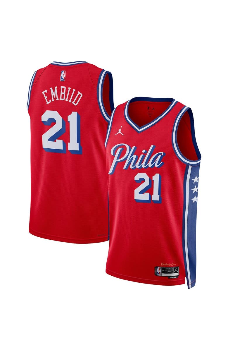 Jordan Brand Unisex Jordan Brand Joel Embiid Red Philadelphia 76ers Swingman Jersey - Statement Edition, Main, color, Red