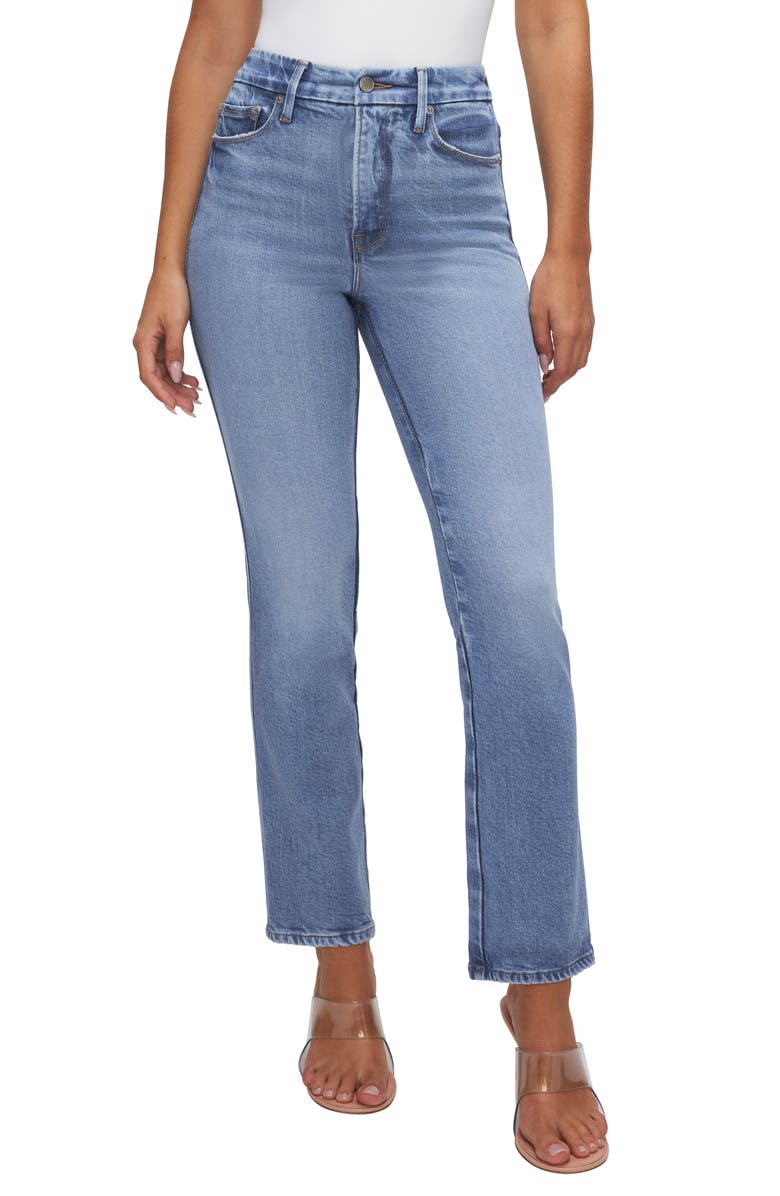 Good American Soft Tech Good Curve High Waist Ankle Straight Leg Jeans, Main, color,