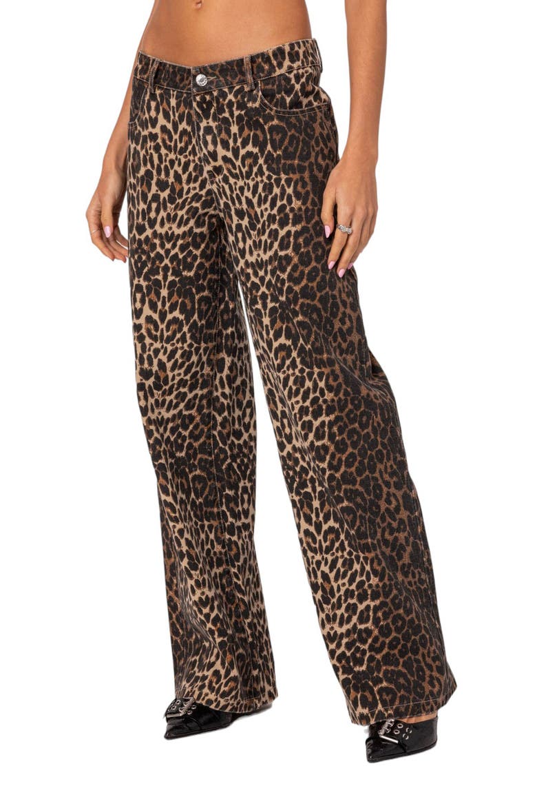 Print Straight Leg Jeans, Alternate, color, LEOPARD