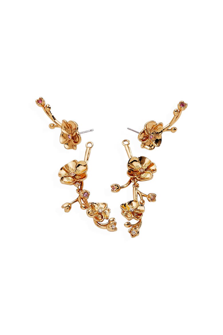 New York Botanical Garden® 2-in-1 Pansy Statement Earrings, Alternate, color, Gold
