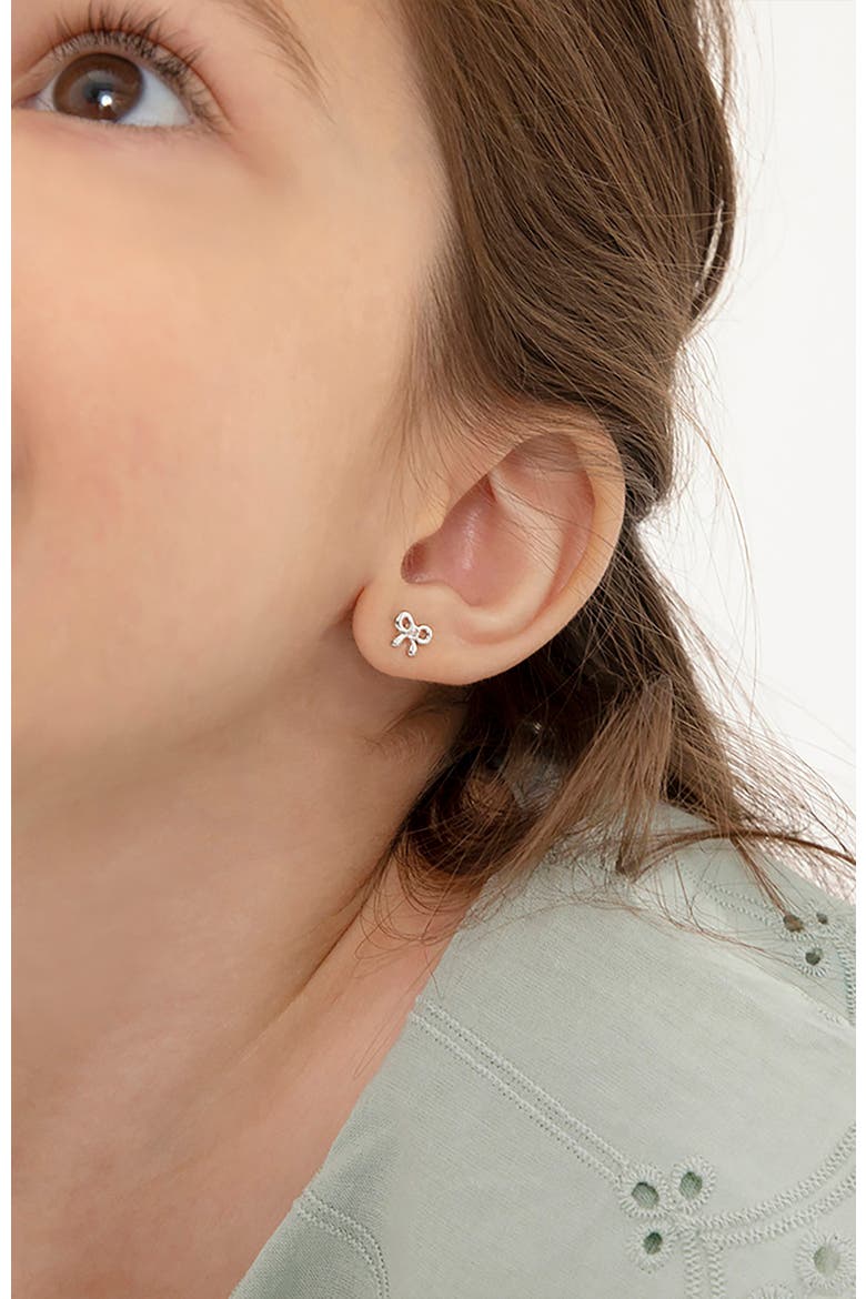 Delicate Cubic Zirconia Bow Earrings, Alternate, color, Silver