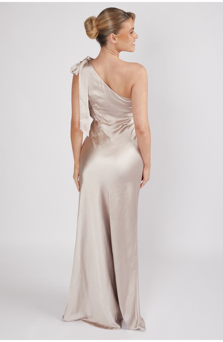 Six Stories Bow One Shoulder Satin Bridesmaid Dress, Alternate, color, Oyster