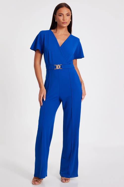 Quiz Scuba Crepe Wrap Front Palazzo Jumpsuit In Blue