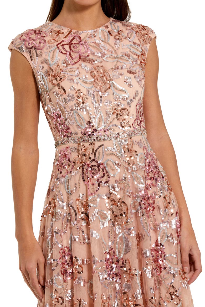 Women's Sequined High Neck Cap Sleeve A Line Gown, Alternate, color, Coral