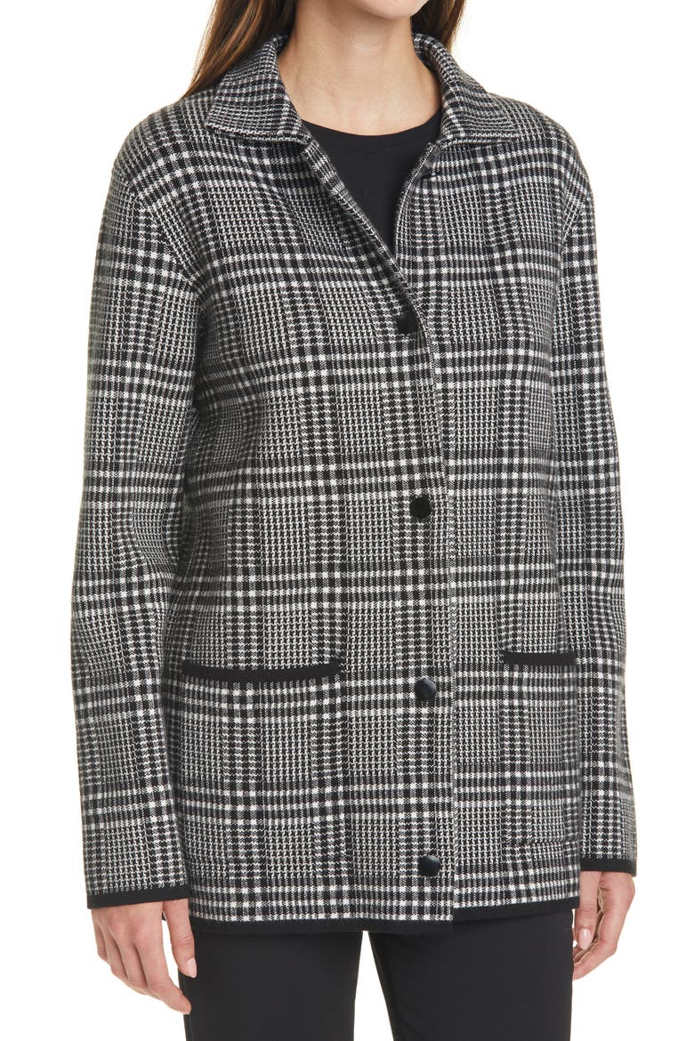 Plaid Sweater Jacket, Alternate, color, BLACK / WHITE