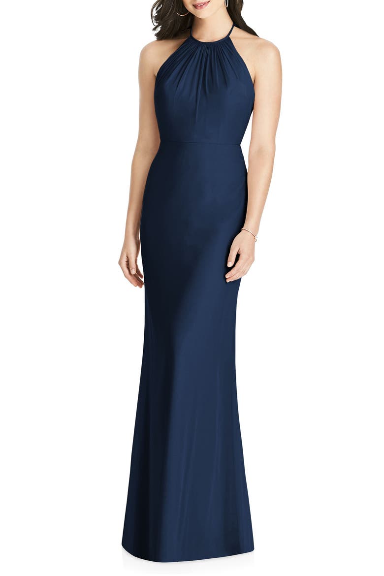 Ruffle Back Chiffon Halter Gown, Main, color, MIDNIGHT
