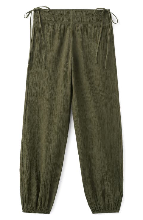 Texture Side Tie Balloon Pants