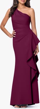 Xscape Evenings One-Shoulder Ruffle Scuba Crepe Gown