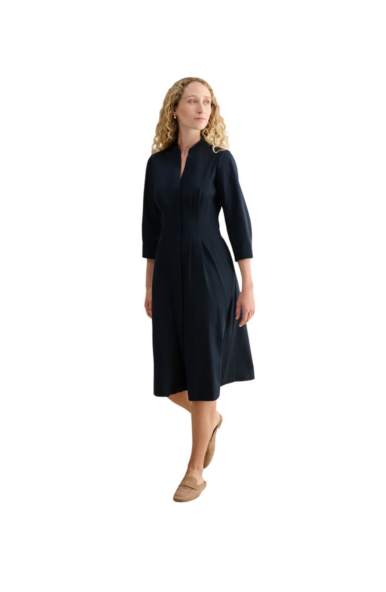 HOBBS LONDON Emmaline 3/4 Sleeve V-Neck Midi Dress, Main, color, Navy