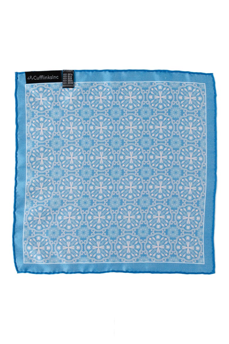 Medallion Print Silk Pocket Square, Alternate, color, BLUE
