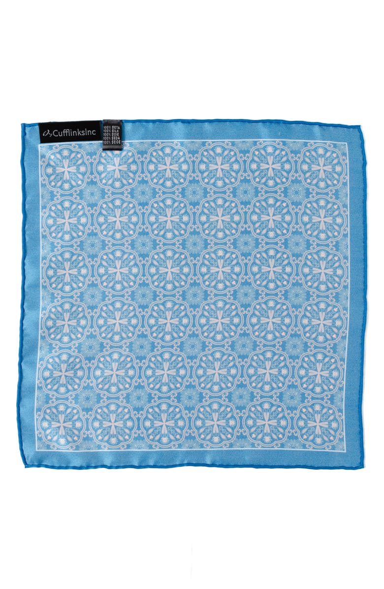 Cufflinks, Inc. Medallion Print Silk Pocket Square, Alternate, color, Blue