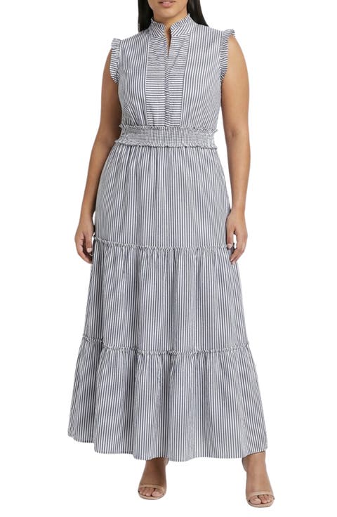 Stripe Ruffle Tiered Maxi Dress (Plus)