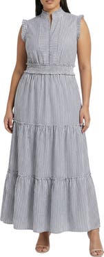 London Times Stripe Ruffle Tiered Maxi Dress