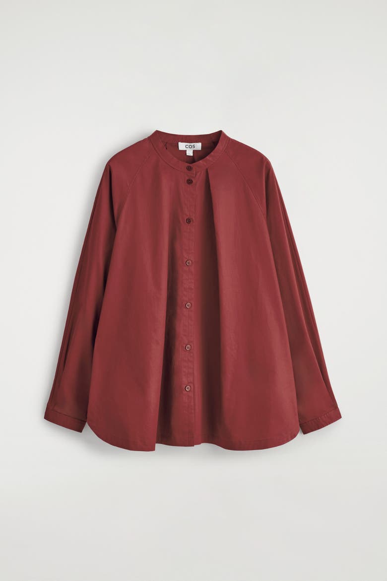 Grandad-Collar Cotton Shirt, Alternate, color, RED