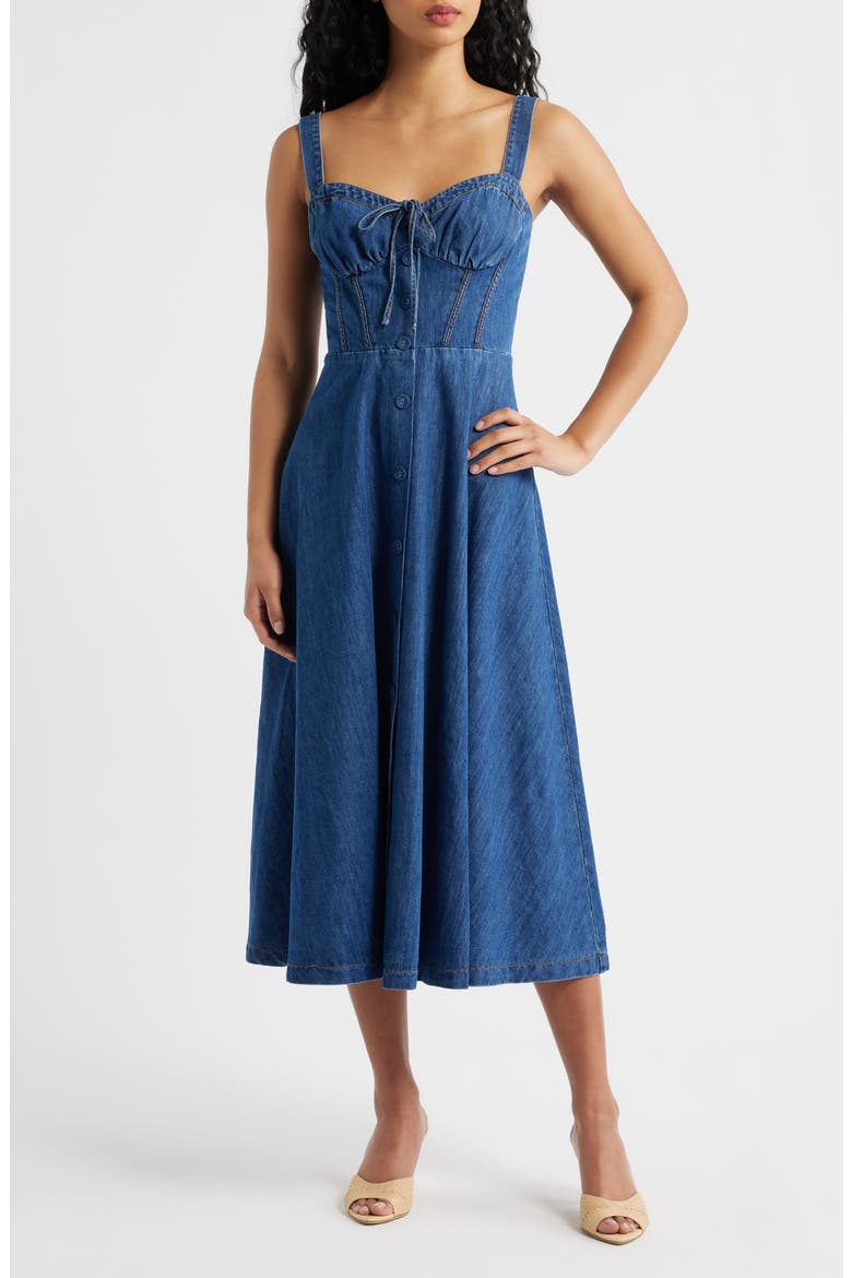 Sweetheart Neck Denim Dress, Main, color, MEDIUM INDIGO