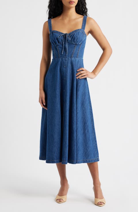 Sweetheart Neck Denim Dress