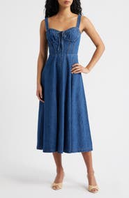 FREEMARKET Sweetheart Neck Denim Dress