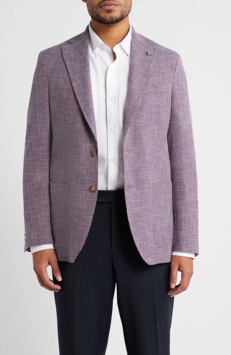 Jack Victor Hamptom Basketweave Comfortwear Sport Coat, Main, color, Berry