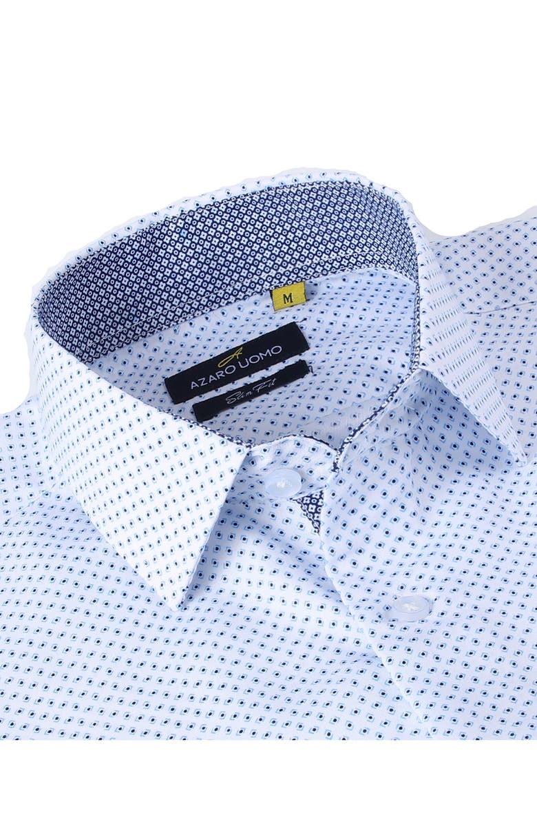 Azaro Uomo Slim Fit Geometric Print Performance Button-Up Shirt, Alternate, color, White