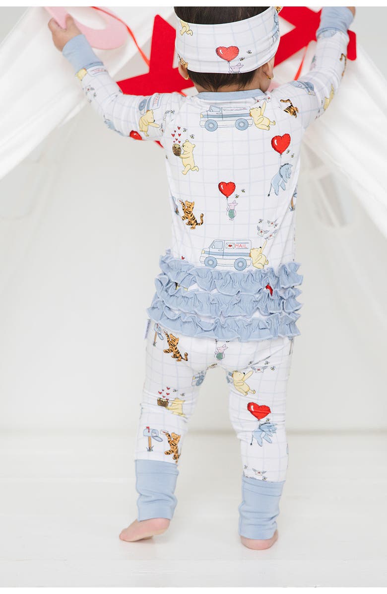 Charlie Lou Baby<sup>®</sup> Valentine's Day Winnie the Pooh Hundred Acre Love Letters Double Zipper Convertible Romper with Ruffles, Alternate, color, 