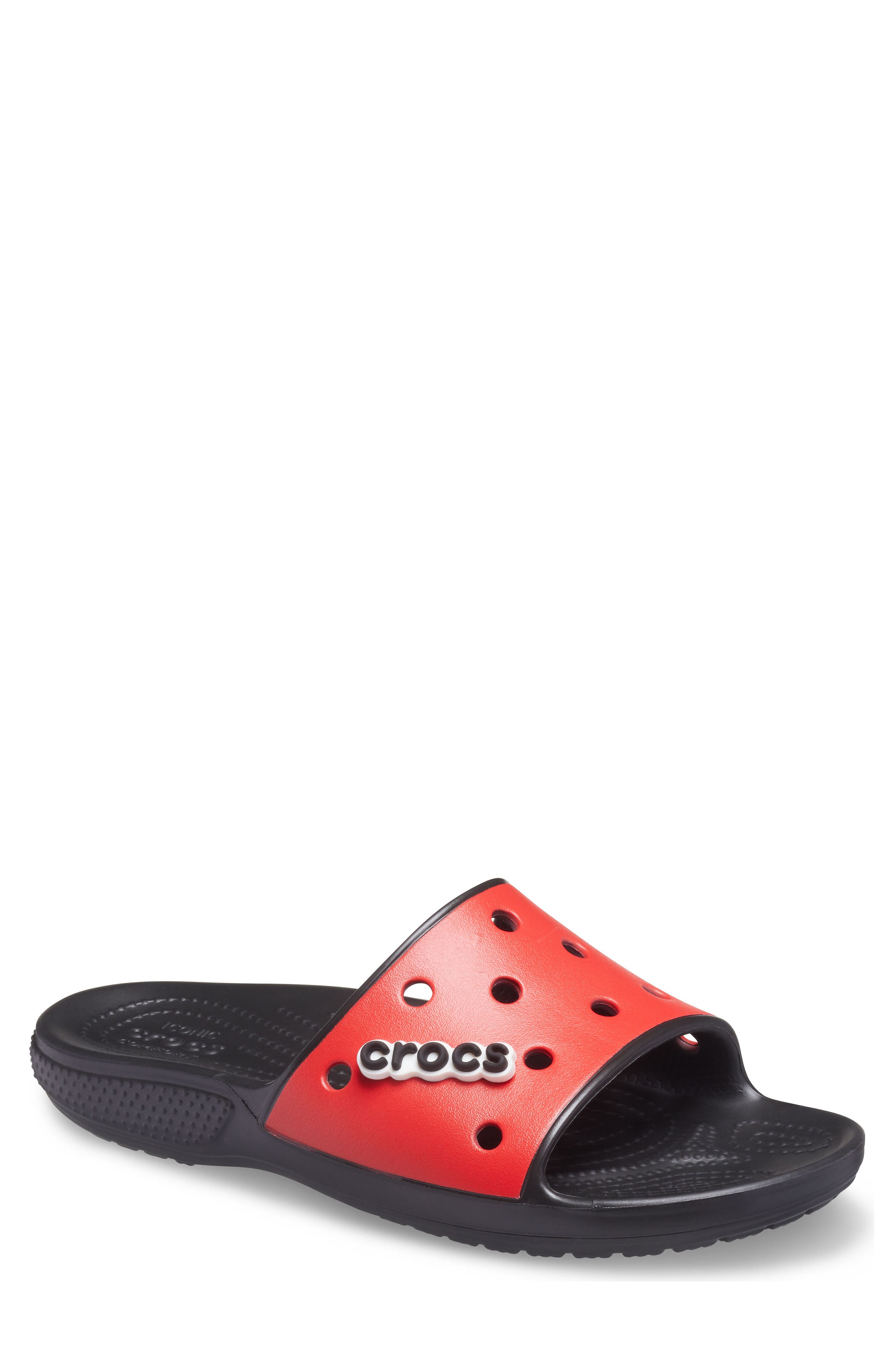 CROCS™ Classic Print Slide, Main, color, BLACK/ FLAME RED