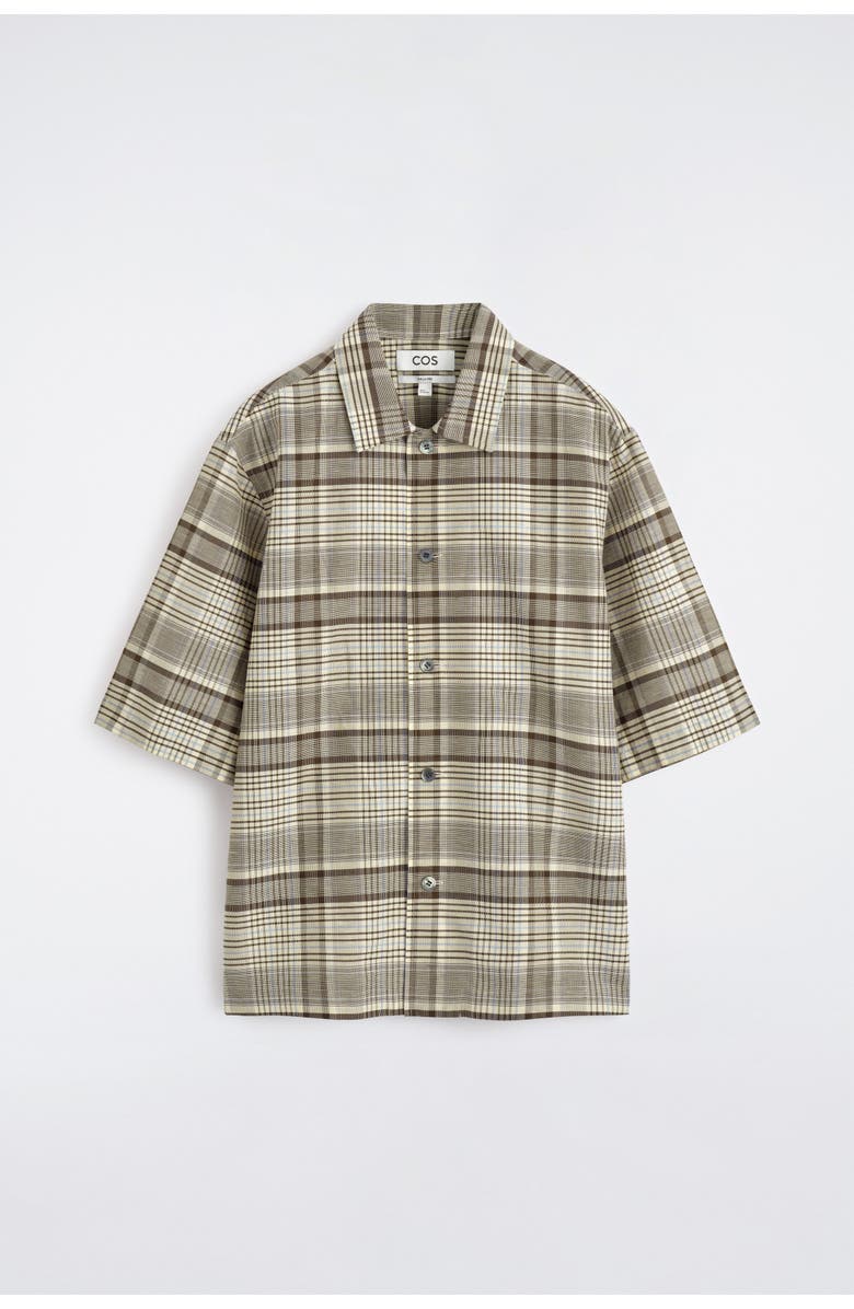COS Checked Linen-blend Short-sleeved Shirt, Alternate, color, Beige / Checked