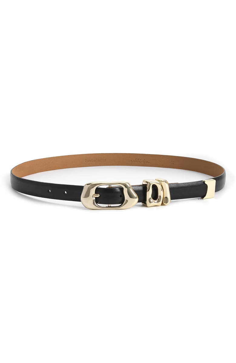 Ettika Molten Metal Leather Belt, Main, color, Black