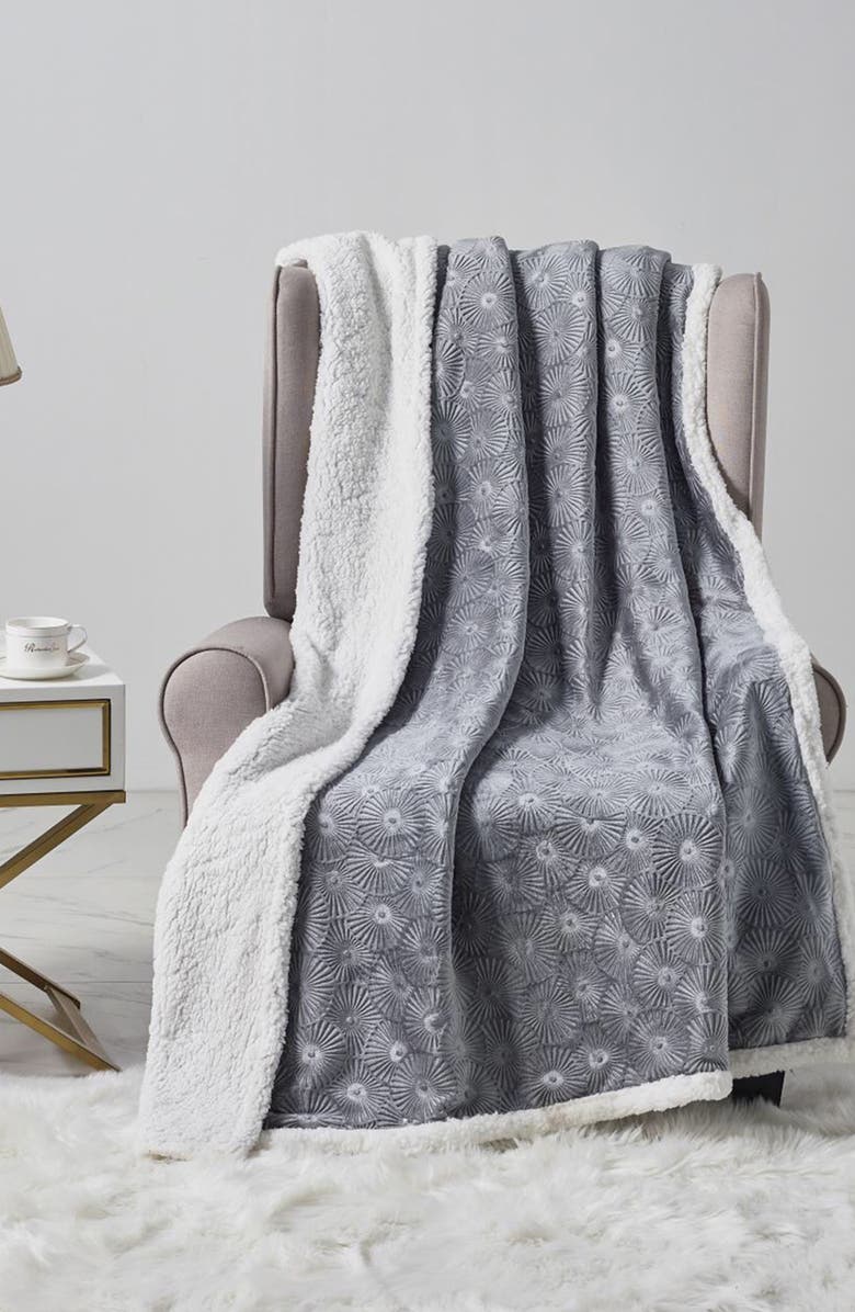 Luxury Home Plush Embossed Louvre Faux Shearling Throw Blanket, Alternate, color, Grey