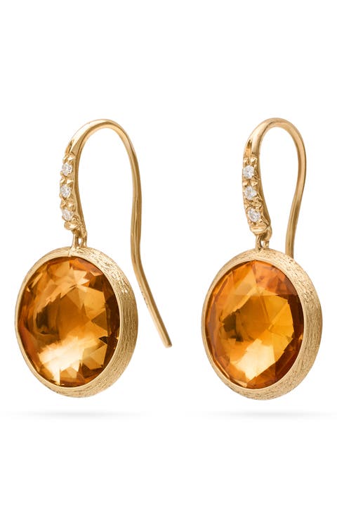 Jaipur Color 18k Gold Citrine & Diamond Drop Earrings