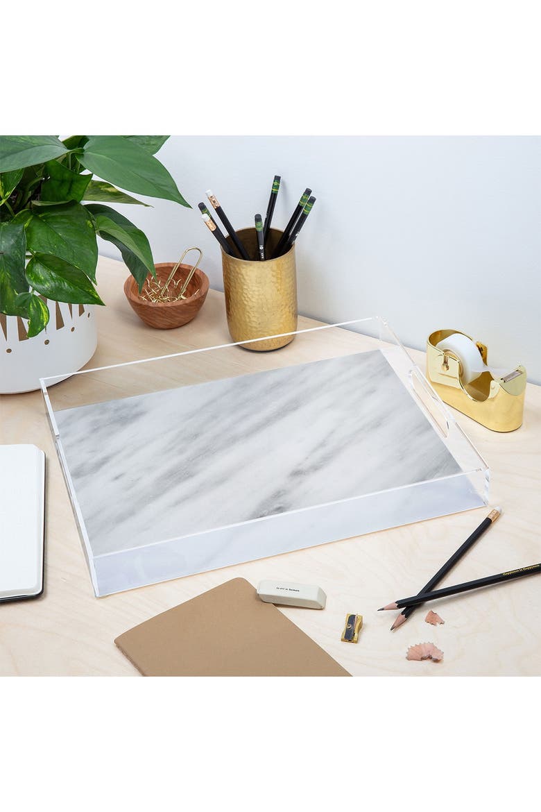 Emanuela Carratoni Italian Marble Carrara Acrylic Tray, Alternate, color, MULTI