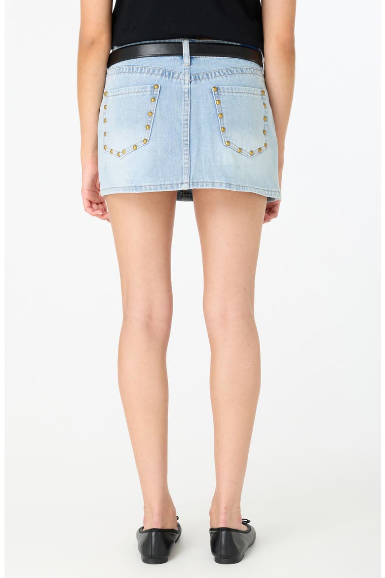 Kara Studded Denim Miniskirt, Alternate, color, LIGHT WASH