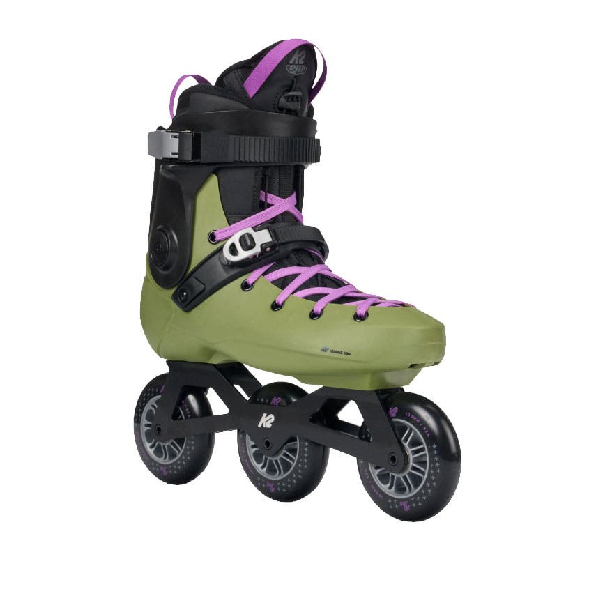 K2 Surge 100 3 Wheel Inline Skates for Men Women Adult, Unisex Street Fitness Roller Skate Blades, Main, color, Olive/Purple