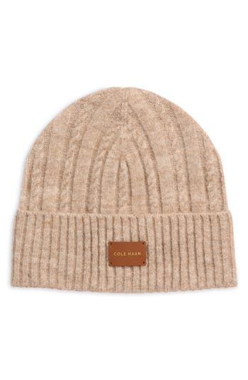Cole Haan Cable Knit Cuffed Beanie In Brown