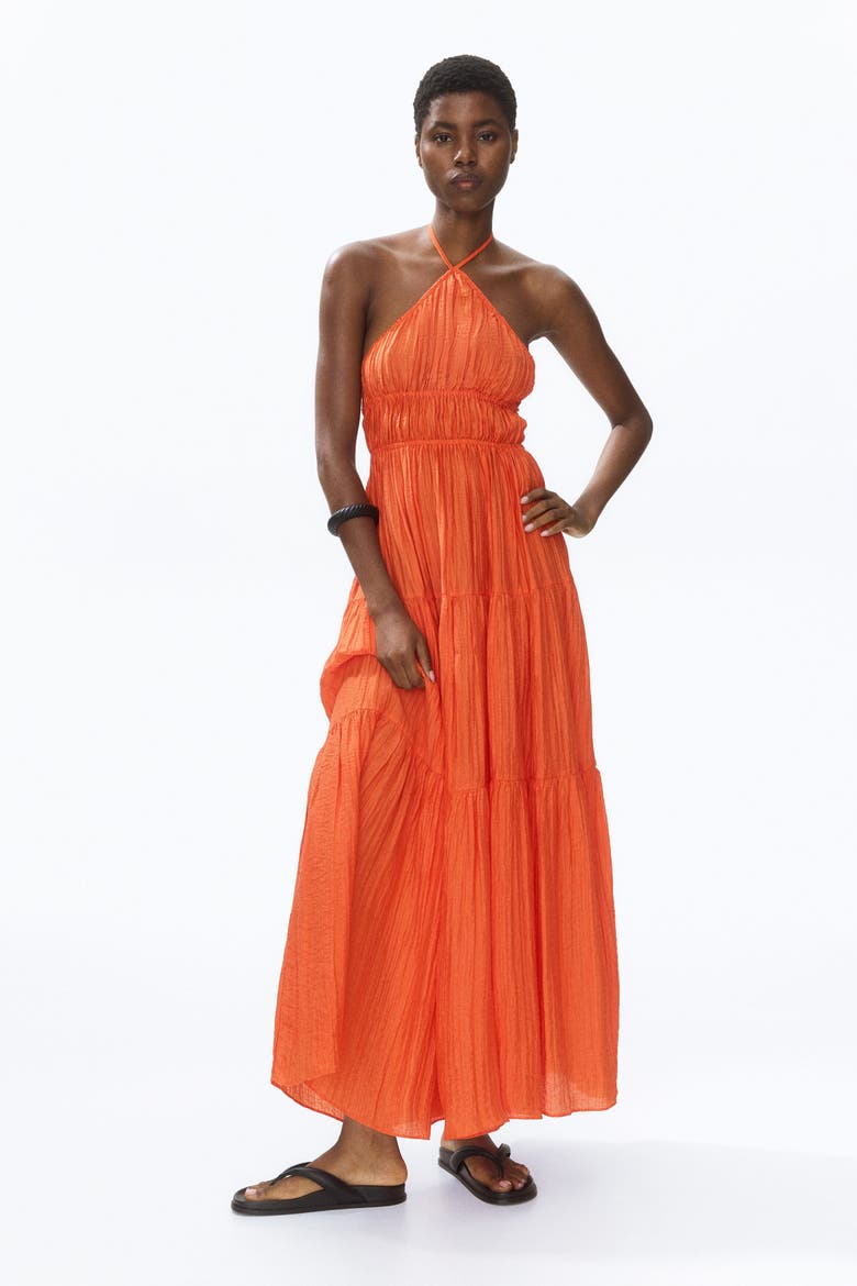 Tiered Halterneck Dress, Alternate, color, Bright orange