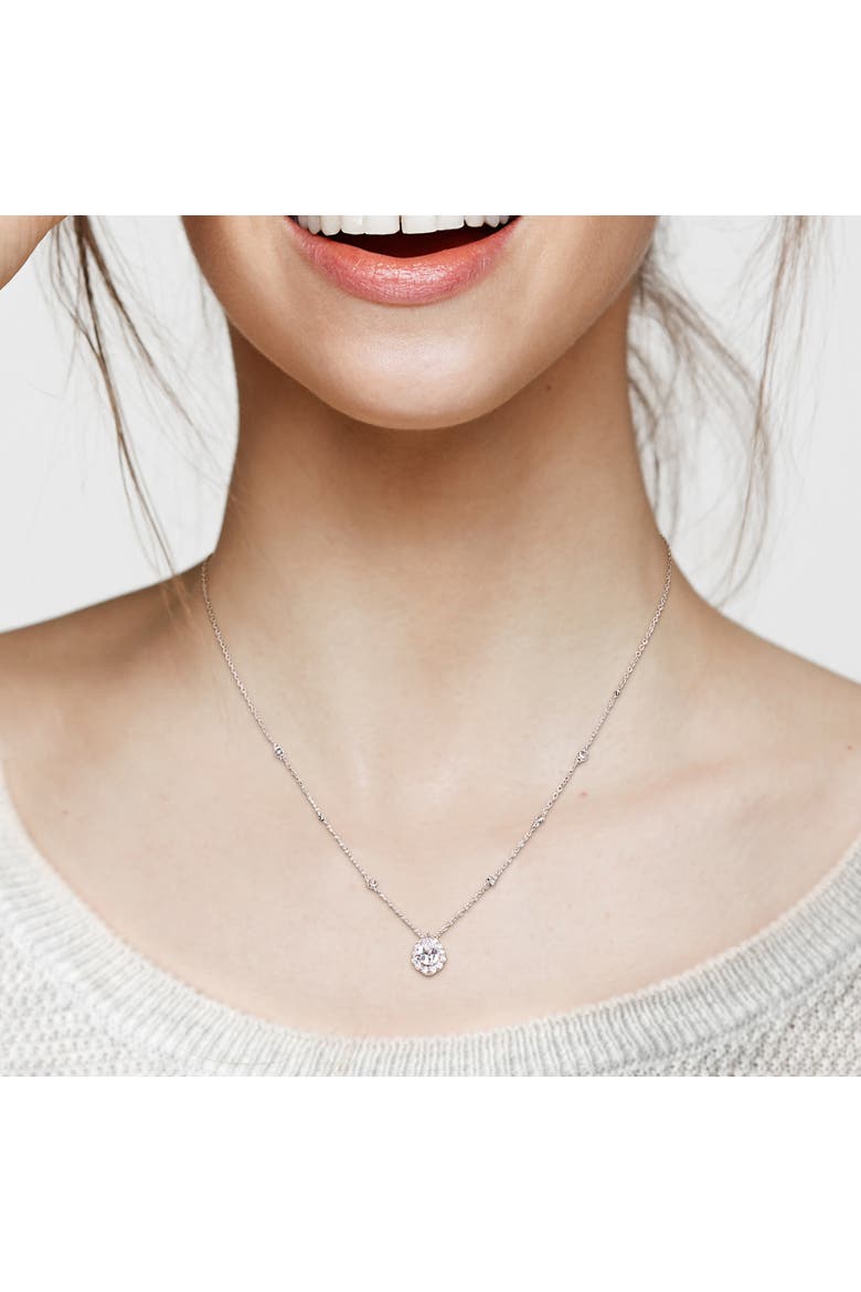 Moissanite Halo Pear Necklace, Alternate, color, Sterling Silver