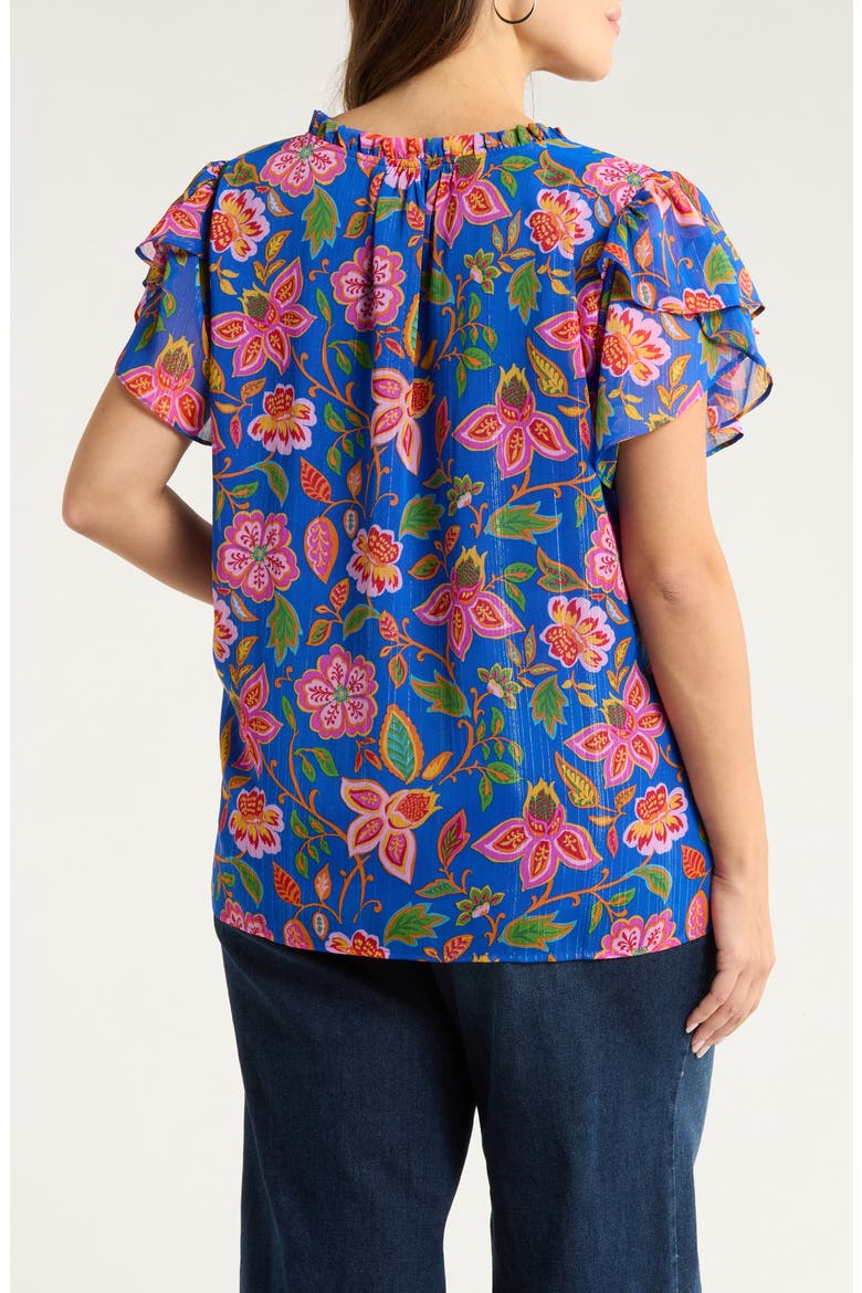 Wendey Metallic Floral Print Top, Alternate, color, BLUE-MULTI