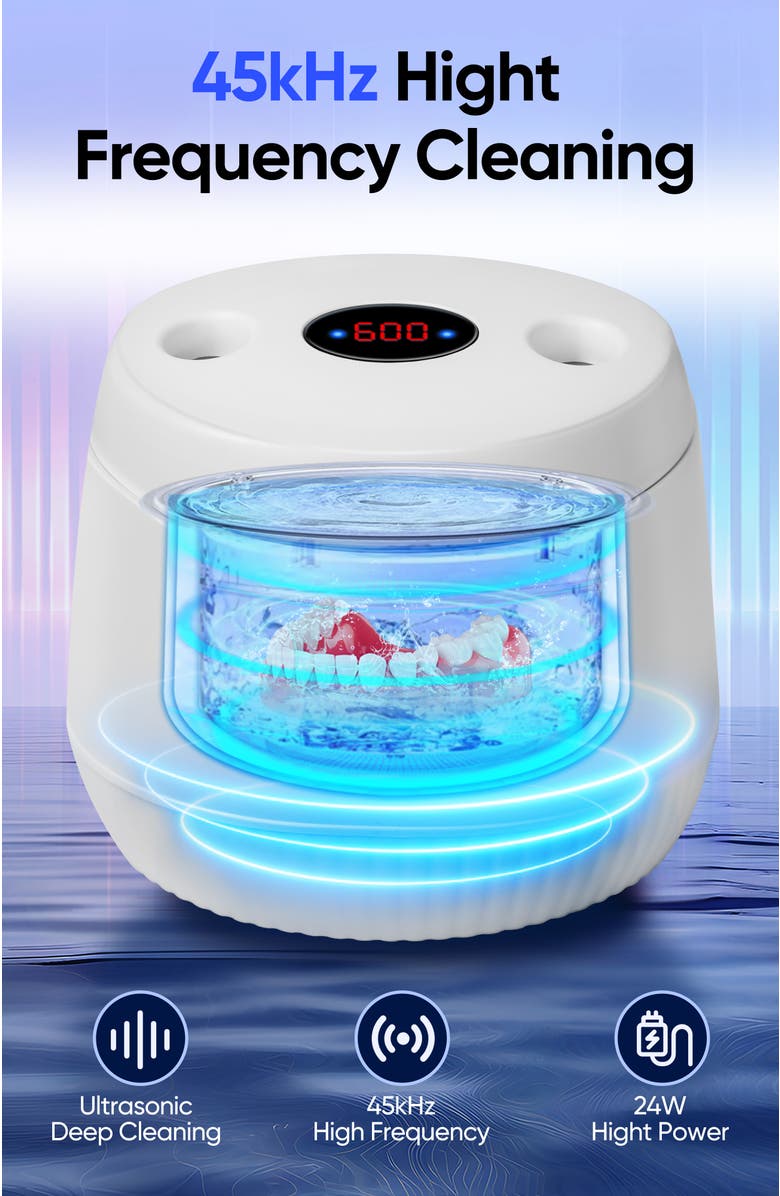 MySmile Ultrasonic Retainer Cleaner Machine, 200 mL, 45kHz with Digital Timer for Denture, Aligner, Braces, Mouth Guard, & Jewelry, Alternate, color, White