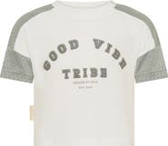 TINY TRIBE Colorblock Stretch Cotton Mesh T-Shirt