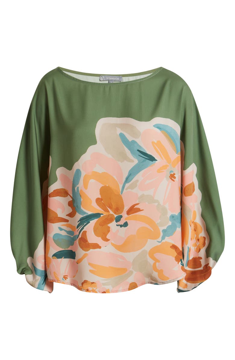 Wit & Wisdom Placement Print Peasant Top, Alternate, color, Basil Multi