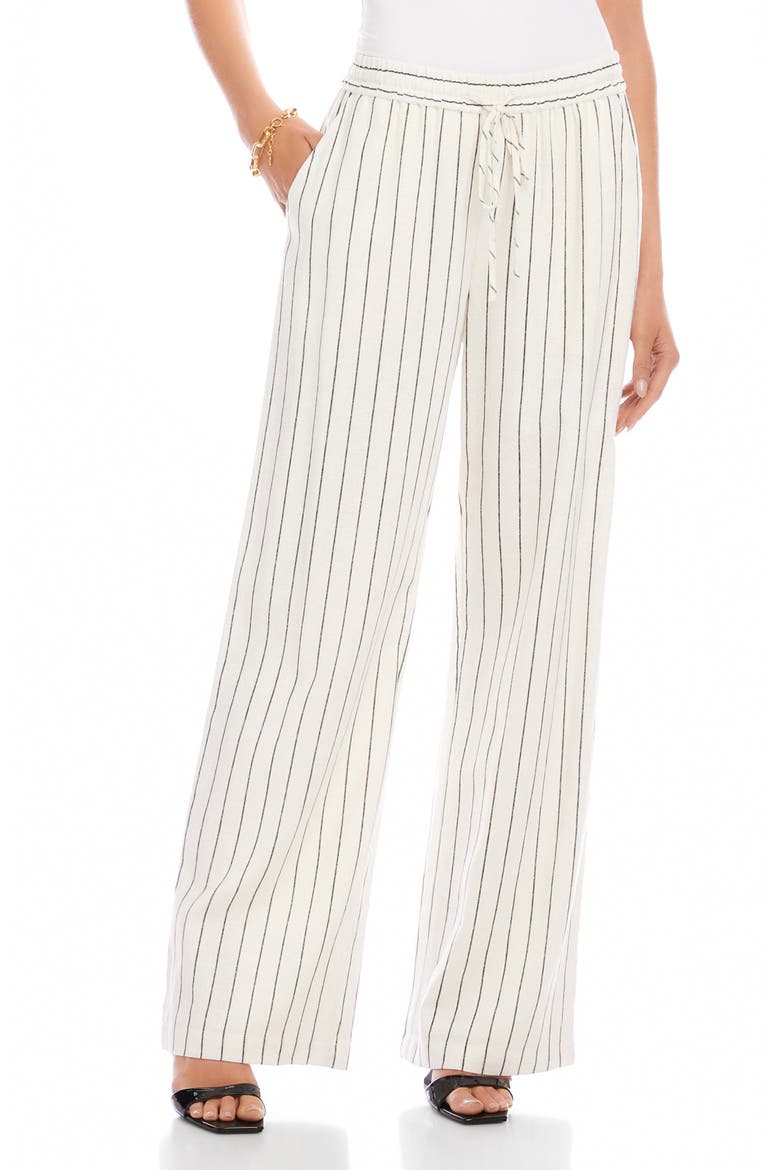 Stripe Linen Blend Wide Leg Drawstring Pants, Main, color, CREAM