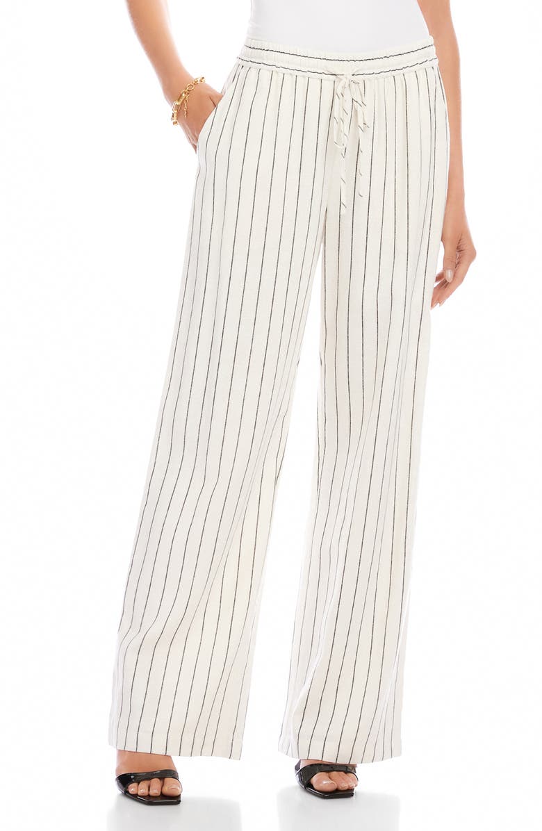 Karen Kane Stripe Linen Blend Wide Leg Drawstring Pants, Main, color, Cream