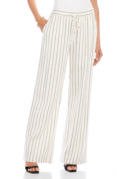 Stripe Linen Blend Wide Leg Drawstring Pants
