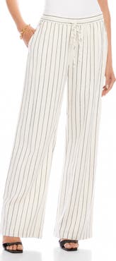 Karen Kane Stripe Linen Blend Wide Leg Drawstring Pants