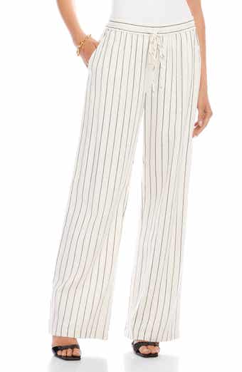 Stripe Linen Blend Wide Leg Drawstring Pants