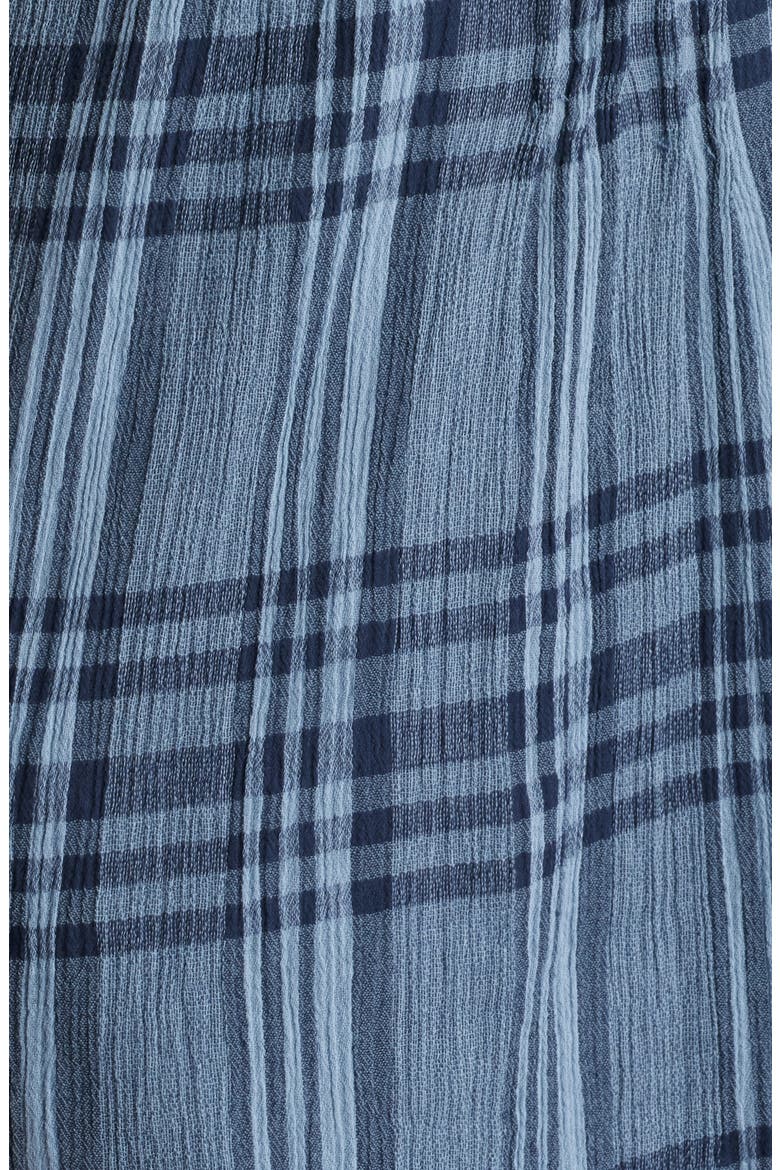 Isha Plaid Pintuck Organic Cotton Minidress, Alternate, color, CLEAR WATER NAVY